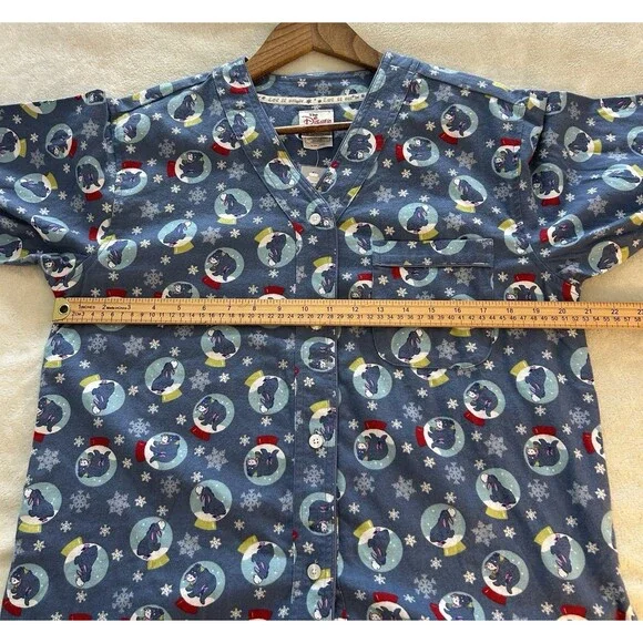 Vintage Disney Store Womens Pajamas Shirt Top Medium Flannel Eeyore Snow Globe - Picture 6 of 11